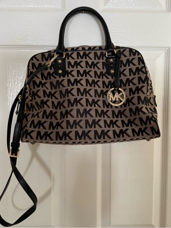 Michael Kors Handbags - Michael Kors Brown and Black MK Logo Satchel with Gold Accent